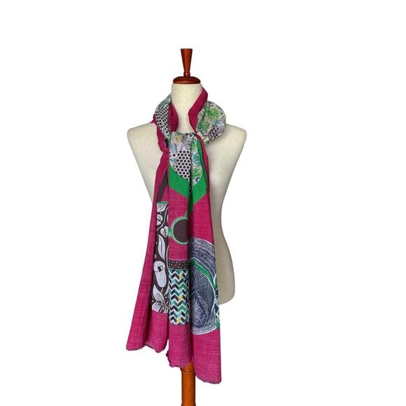 Inoui Tooch Scarf Sarong Beach Wrap Dress Shoes Bag Pink Green - Picture 2 of 7